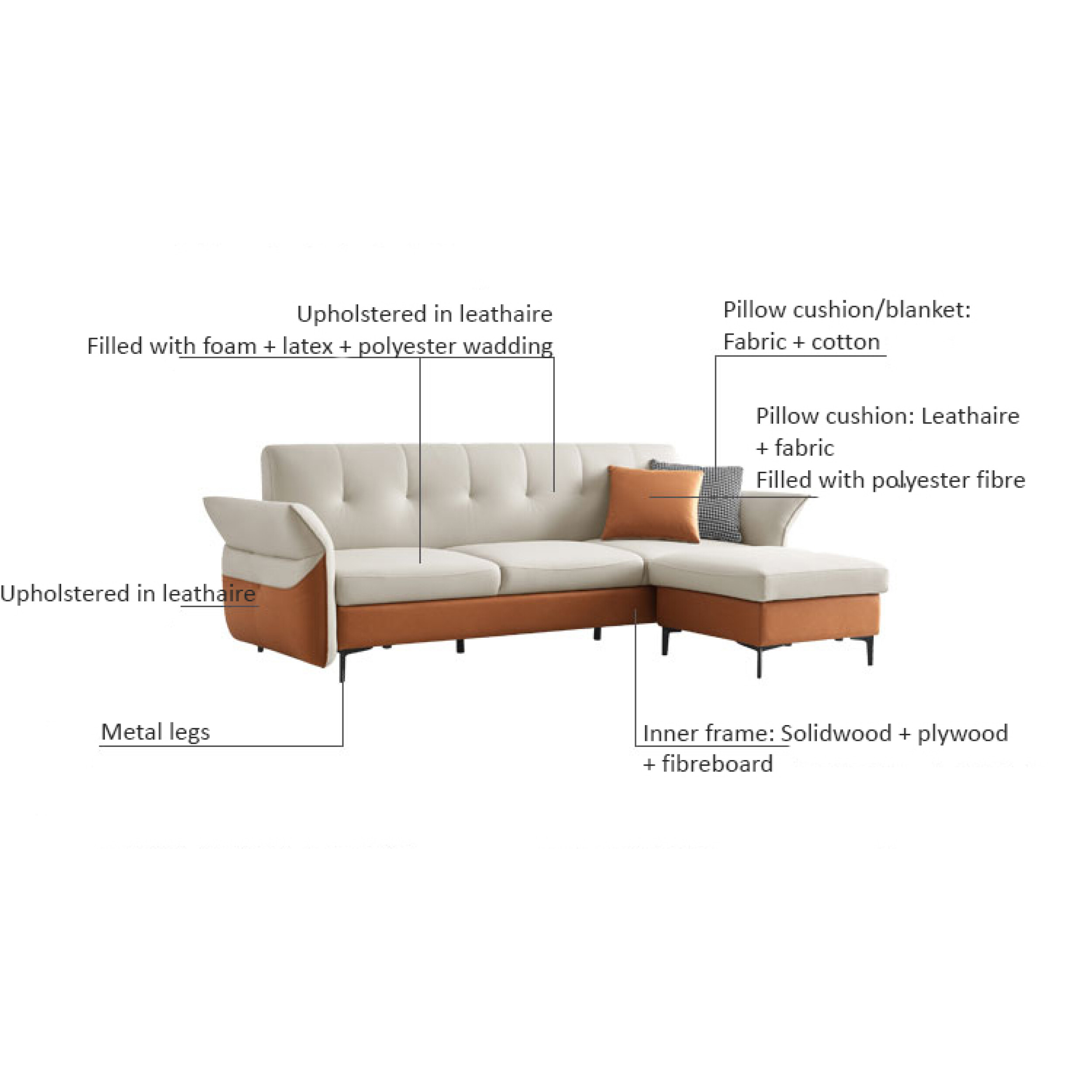Janell Leathaire 3 Seater Sofa Bed