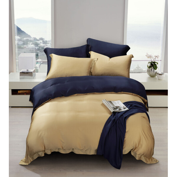 FyneLinen 100% Bamboo 950TC Reversible Bed Set (Golden Sand/Dark Blue)