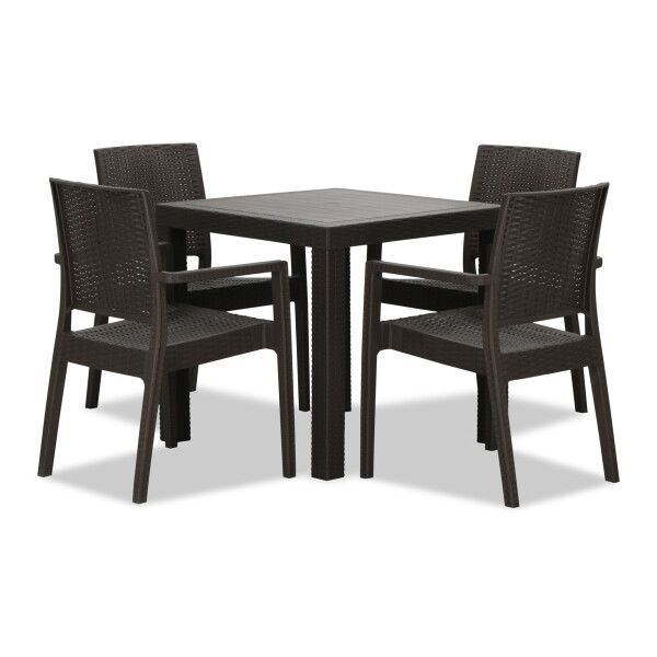Landon Outdoor Dining Set in Coffee  (1+4)