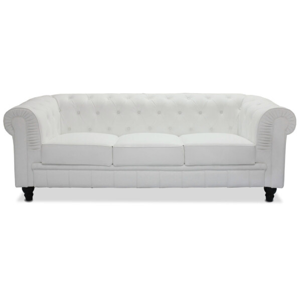 Benjamin Classical 3 Seater PU Leather Sofa (White)