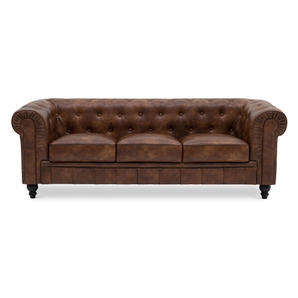 Benjamin Classical 3 Seater Old PU Leather (Brown)