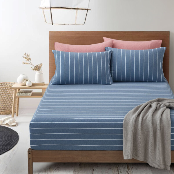 Bedding Day Jersey Cotton 800TC Fitted Sheet Set - Malka (Blue)