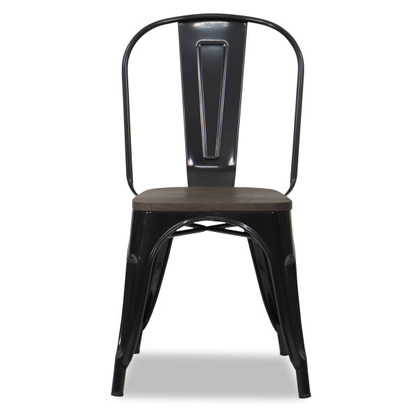 Retro Metal Chair with Wooden Seat (Black)