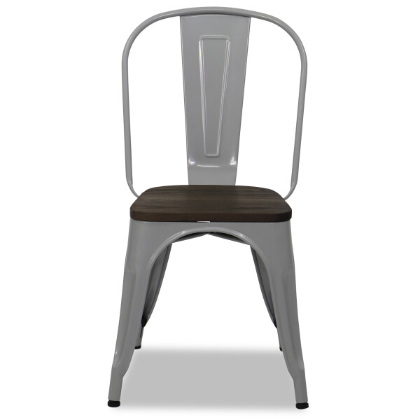 Retro Metal Chair with Wooden Seat (Grey)