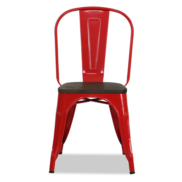 Retro Metal Chair with Wooden Seat (Red)