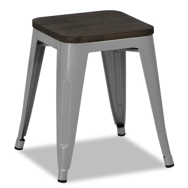 Retro Metal Dining Stool with Wooden Seat (Grey)