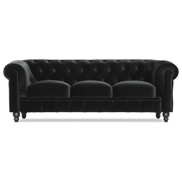 Benjamin Classical 3 Seater Velvet Sofa (Black) 