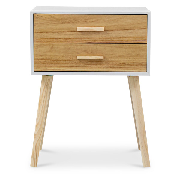 Agnus Side Table 2 (White Base with Wood Drawers)