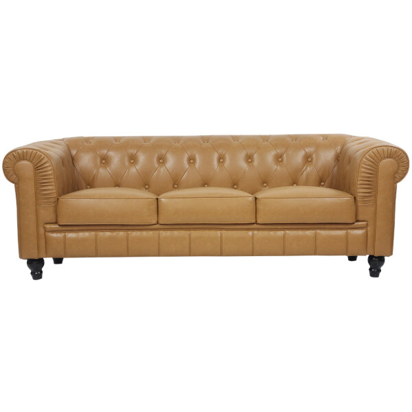 Benjamin Classical 3 Seater PU Leather Sofa (Cognac)