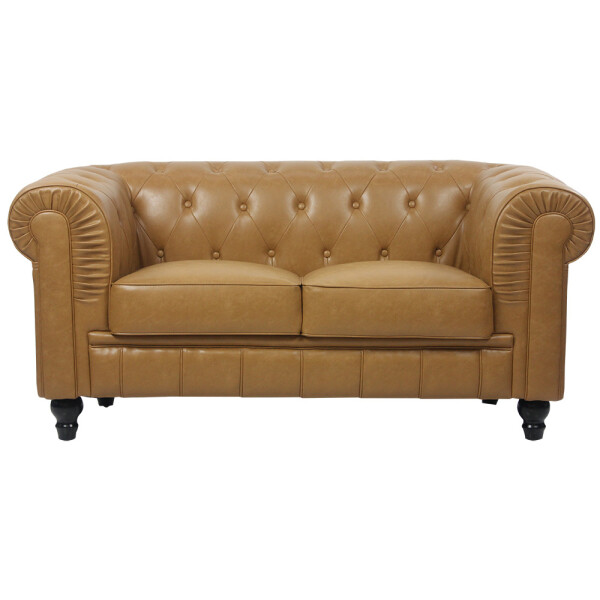 Benjamin Classical 2 Seater PU Leather Sofa (Cognac)