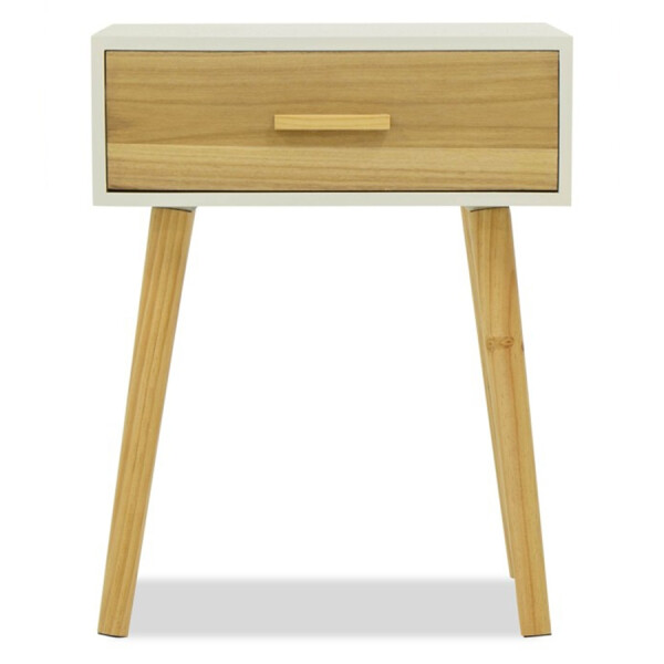 Agnus Side Table (White base with Wood Drawer)