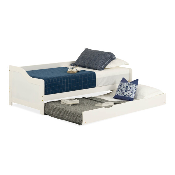 Lucine Wooden Day Bed with Trundle (Single, White)