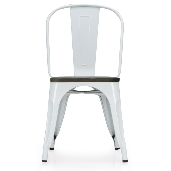 Retro Metal Chair with Wooden Seat (White)
