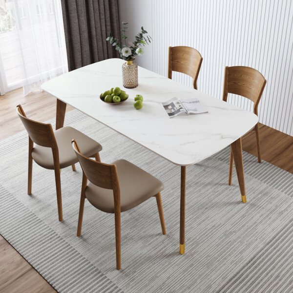 Faina 1.4M Dining Table & 4 Chairs Set (White Sintered/Walnut)