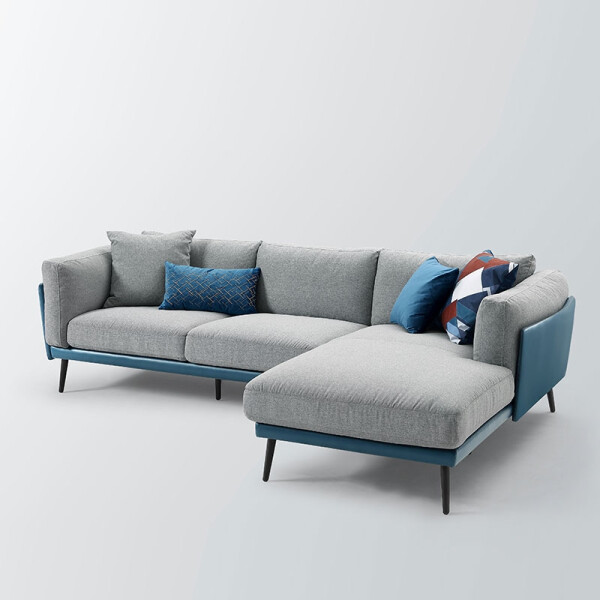 Blysse L-Shape Sofa Rest Section on Left when seated (Light Grey/Blue)