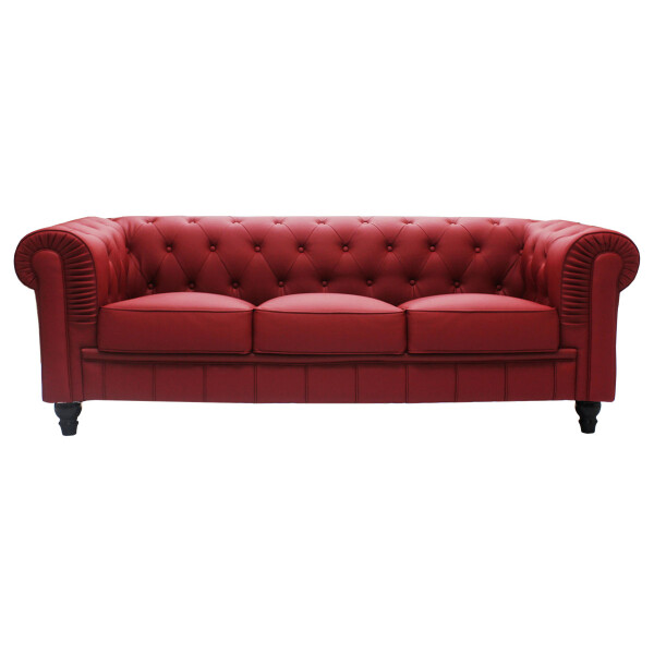 Benjamin Classical 3 Seater PU Leather Sofa (Maroon)
