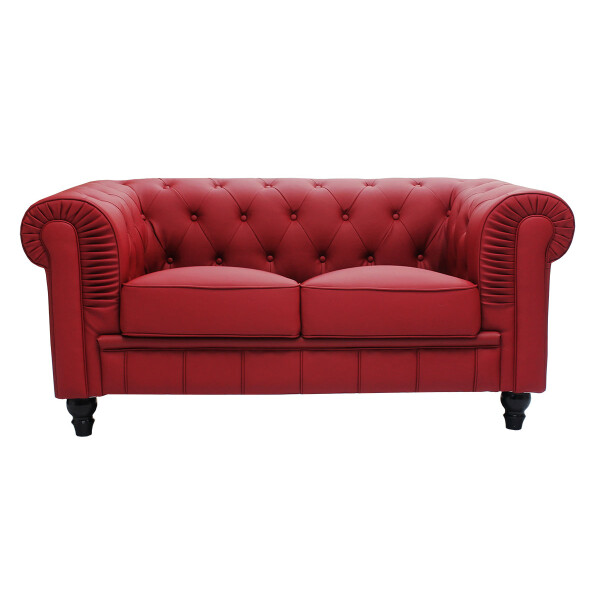 Benjamin Classical 2 Seater PU Leather Sofa (Maroon)