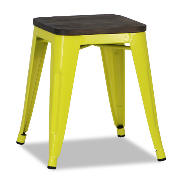 Retro Metal Dining Stool with Wooden Seat (Yellow)