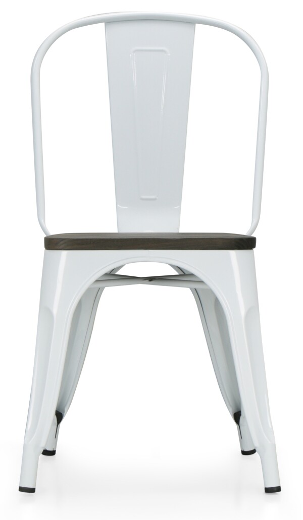 Retro Metal Chair with Wooden Seat (White)