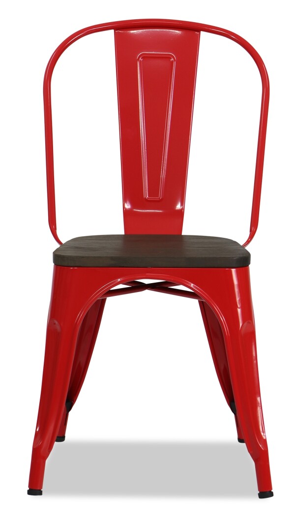 Retro Metal Chair with Wooden Seat (Red)