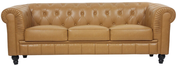 Benjamin Classical 3 Seater PU Leather Sofa (Cognac)