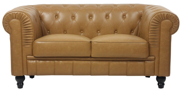 Benjamin Classical 2 Seater PU Leather Sofa (Cognac)