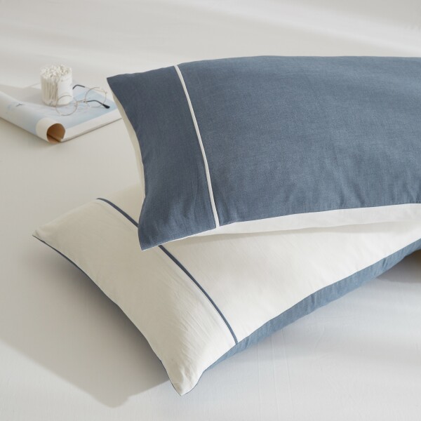 FyneLinen 100% Washed Cotton 900TC Pillow Case (Symphony Blue & White)