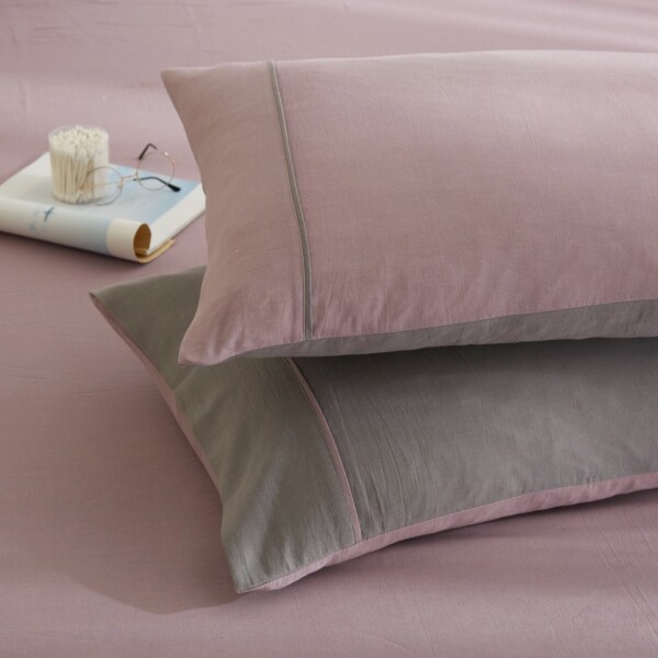 FyneLinen 100% Washed Cotton 900TC Pillow Case (Dove Grey & Mauve)