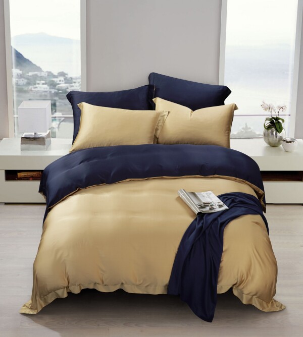 FyneLinen 100% Bamboo 950TC Reversible Bed Set (Golden Sand/Dark Blue)