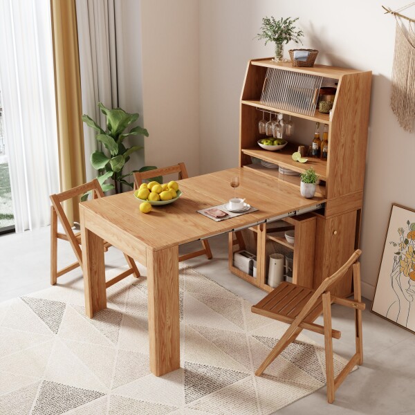 Sloan Retractable Dining Table Set - Natural, 85cm