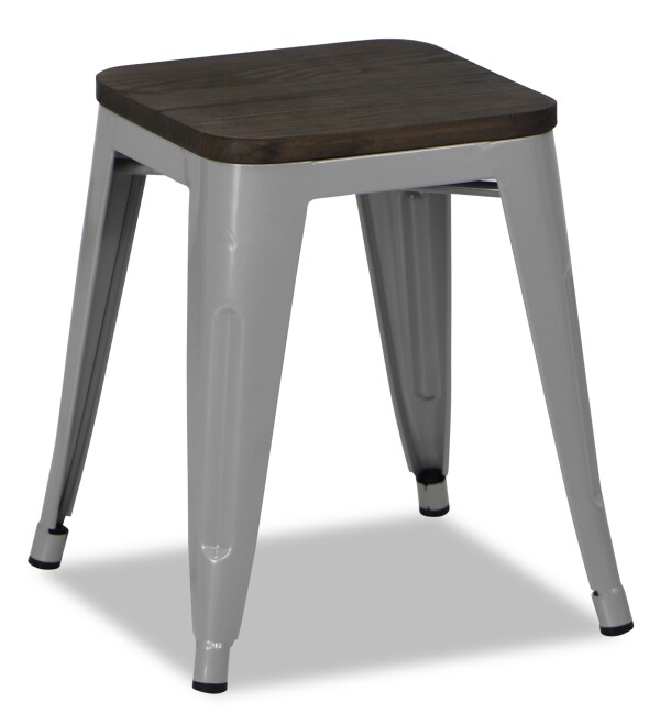 Retro Metal Dining Stool with Wooden Seat (Grey)