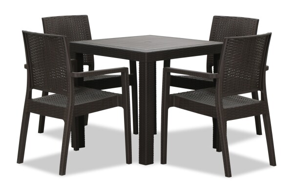 Landon Outdoor Dining Set in Coffee  (1+4)