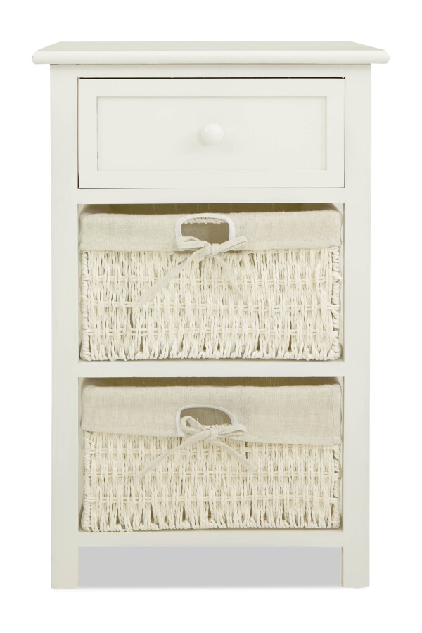 Aetti Wicker Basket Wooden Storage Cabinet (White)