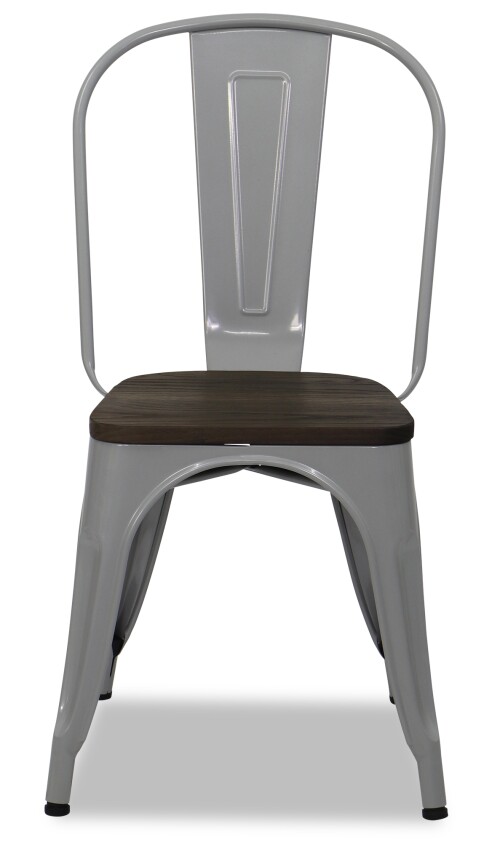 Retro Metal Chair with Wooden Seat (Grey)