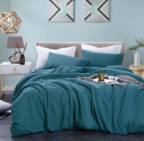 Bedding Day - Soft Microfiber Solid 700TC Fitted Sheet Set - Dark Cyan
