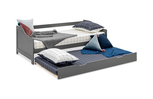 Lucine Wooden Day Bed with Trundle (Single, Grey)