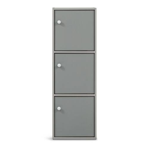 Acadia 3 Tier Bookshelf with Doors in Light Grey