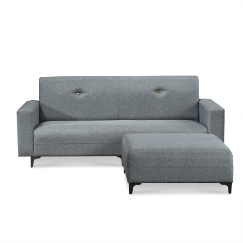Cecia 3 Seater Fabric Sofa With Ottoman (Grey)