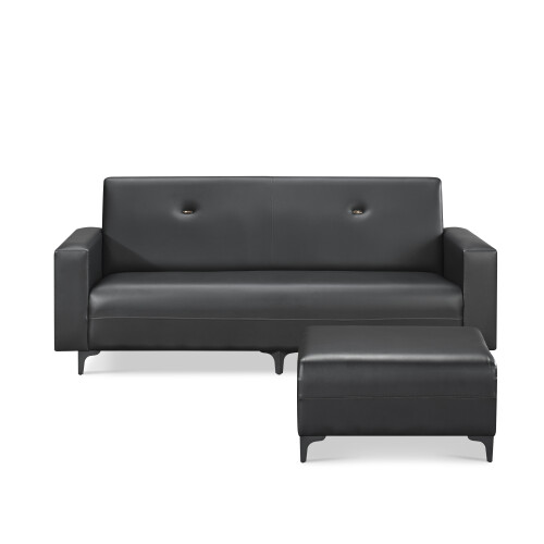 Cecia 3 Seater Faux Leather With Ottoman (Black) 