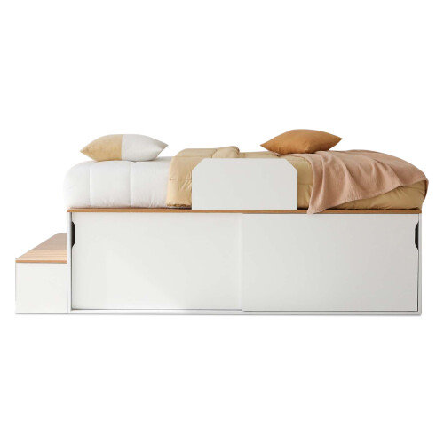 Nisko 2 Sliding Doors Storage Platform Bed (White/Natural)