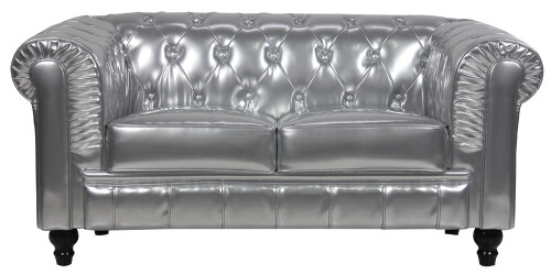 Benjamin Classical 2 Seater PU Leather Sofa (Silver)
