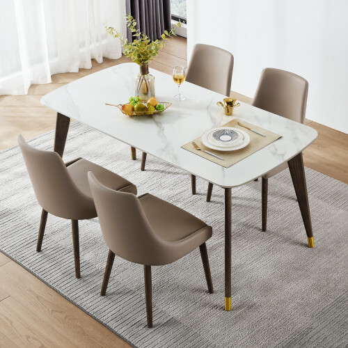 Faina 1.4M Dining Table & 4 Chairs Set (White Sintered/Taupe/Espresso)