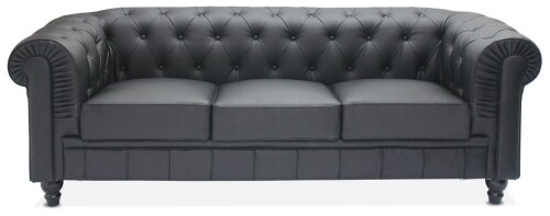 Benjamin Classical 3 Seater PU Leather Sofa (Black)