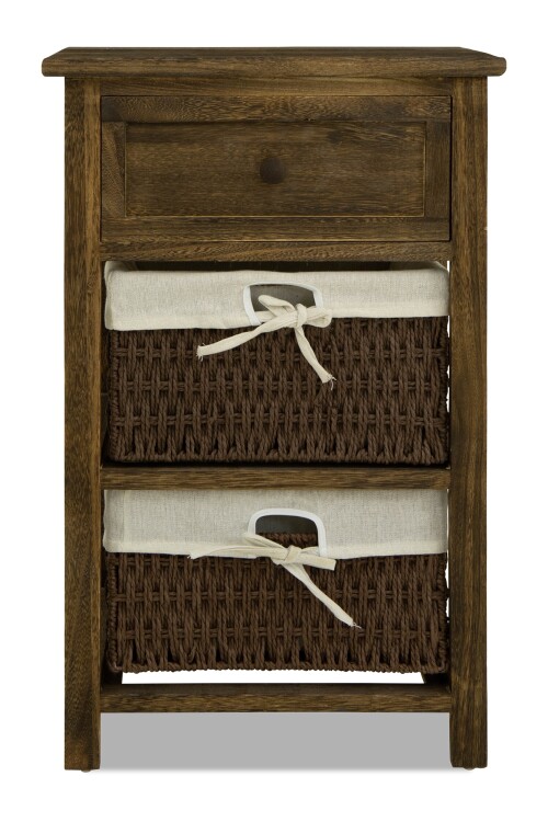 Aetti Wicker Basket Wooden Storage Cabinet (Walnut)