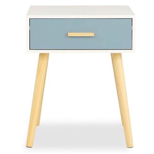 Agnus Side Table (White Base with Dim Blue Drawer)