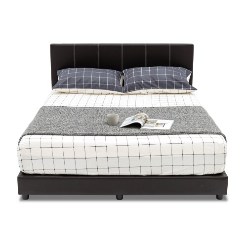 Leia Queen Faux Leather Bed Frame Dark Brown